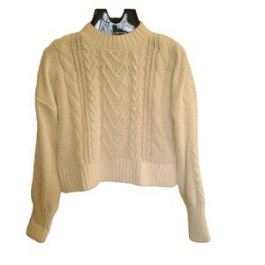 NWT HIPPIE ROSE Soft & Cozy Heart Cable-Knit White Cropped Sweater Size Large